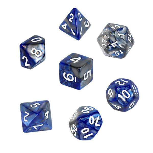 Komplet kości RPG - Dwukolorowe - Niebiesko-szare