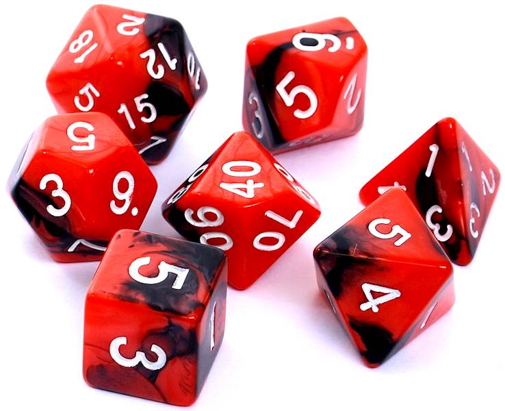 Komplet kości RPG - Dwukolorowe - Czerwono-czarne