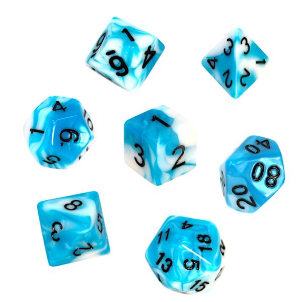 Komplet kości RPG - Dwukolorowe - Błękitno-białe