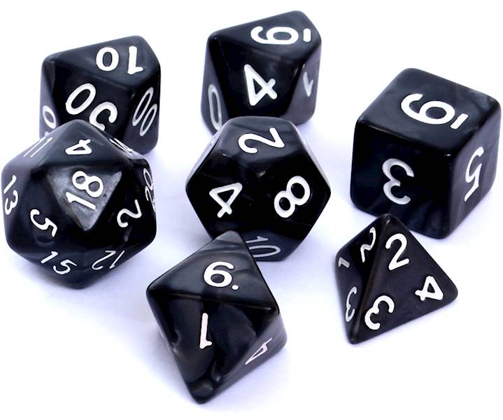 Komplet kości RPG - Perłowe - Czarne