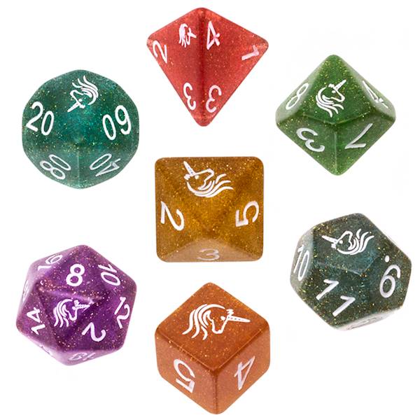 Komplet kości RPG - Akrylowe - Jednorożce