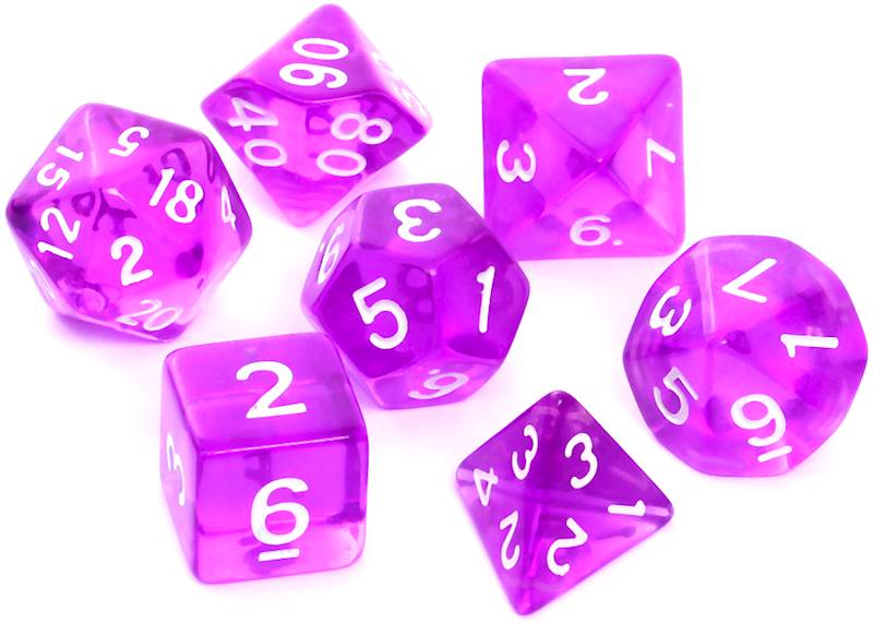 Komplet kości RPG - Kryształowe - Fioletowe