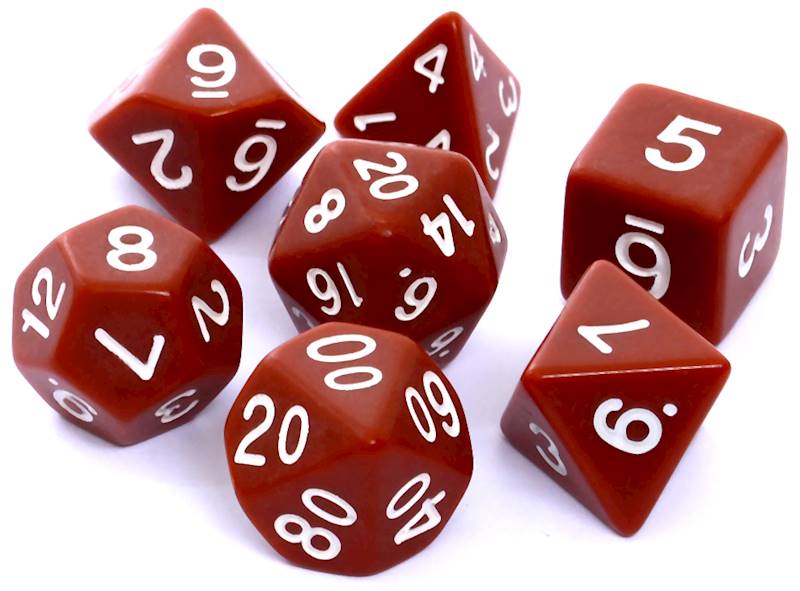 Komplet kości RPG - Matowe - Brązowe 