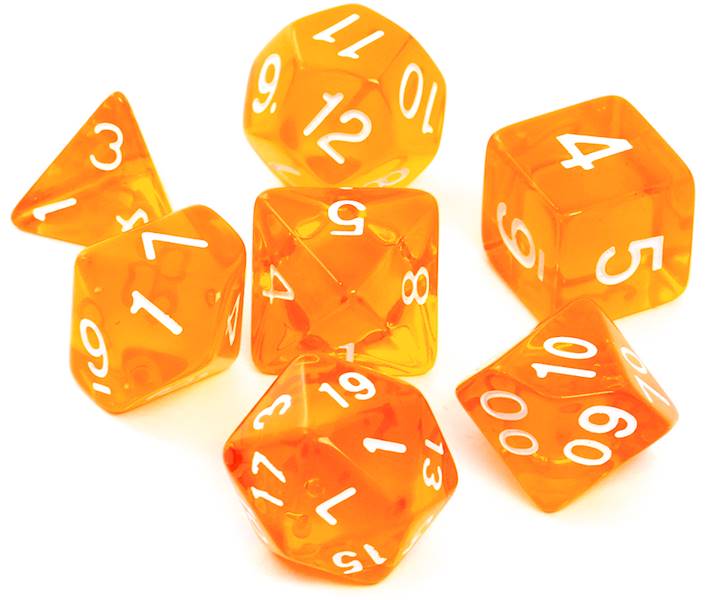Komplet kości RPG - Kryształowe - Pomarańczowe