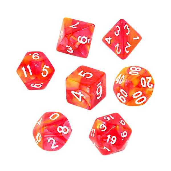 Komplet kości RPG - Dwukolorowe - Czerwono-żółte