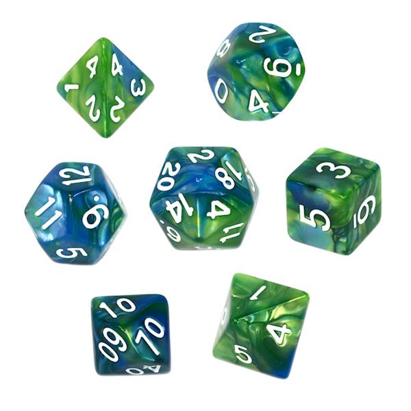 Komplet kości RPG - Dwukolorowe - Niebiesko-ziel.