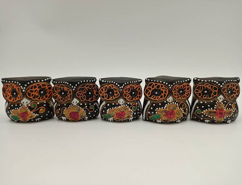 sowy drewniane, 5 cm, kpl.5
