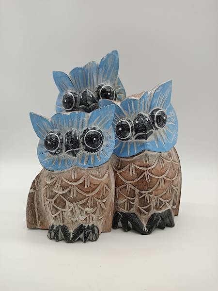 Sowy drewniane, 20, 15, 10 cm 