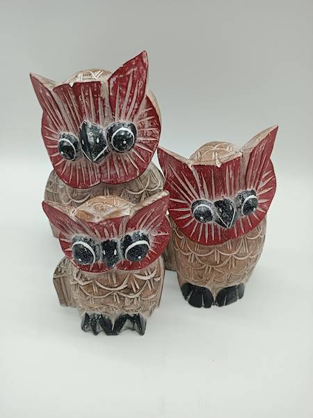 Sowy drewniane, 20, 15, 10 cm 
