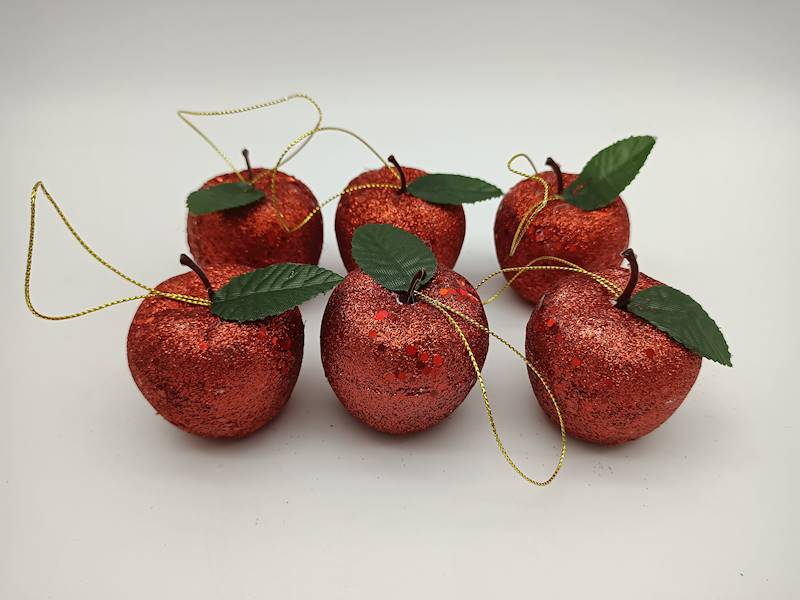 Jabłuszka brokatowane, duże - 6 cm (6 szt.)