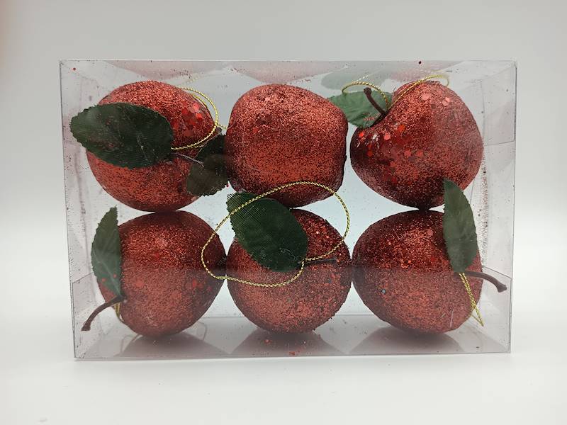 Jabłuszka brokatowane, duże - 6 cm (6 szt.)