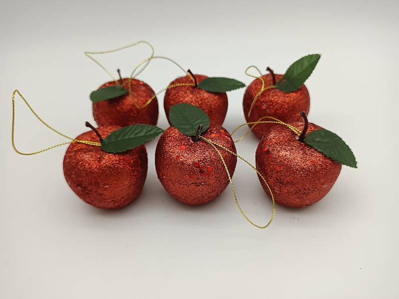 Jabłuszka brokatowane, duże - 6 cm (6 szt.)