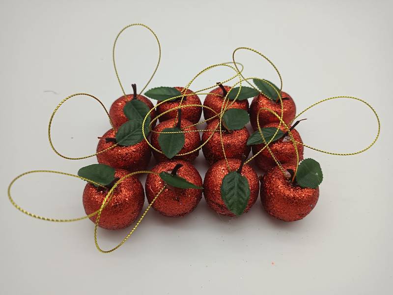 Jabłuszka brokatowane, małe - 4 cm (12 szt.)
