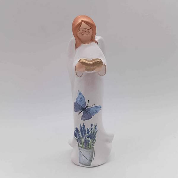 Aniołek stojący z książką decoupage - Laura