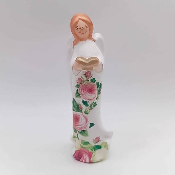 Aniołek stojący z książką decoupage - Laura