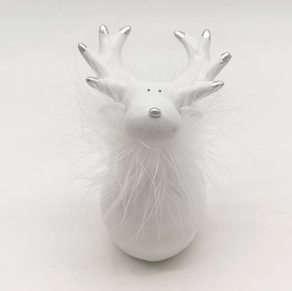 Renifer biały ceramiczny 15 cm srebrne rogi