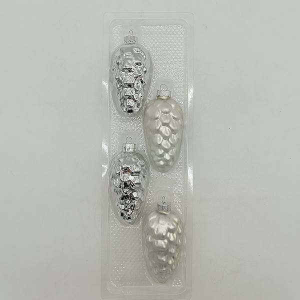 Bombka szyszka szklana srebrna, 9 cm, op.4