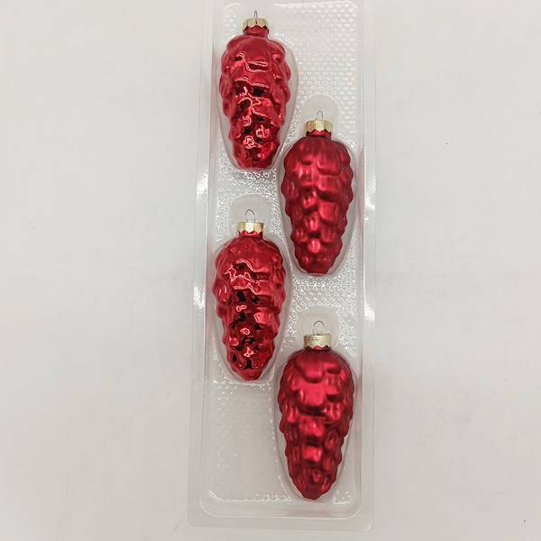 Bombka szyszka szklana czerwona,9 cm, op.4