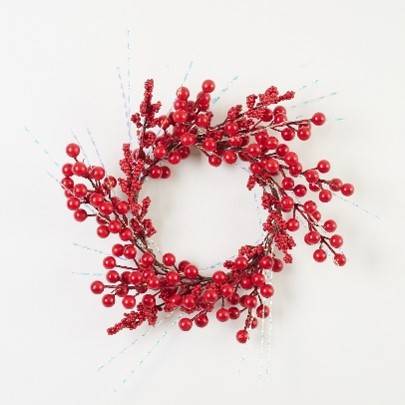 Wianek kulki śnieżony biały/czerwony 40 cm