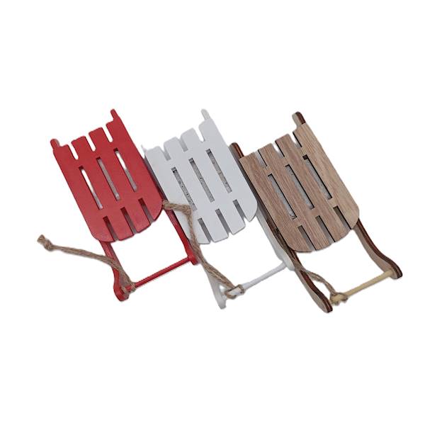 Sanki drewniane biały, natura, czerwony 15*6*4 cm