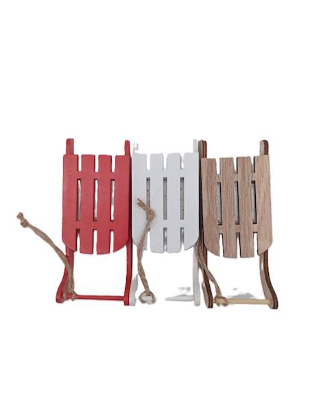 Sanki drewniane biały, natura, czerwony 15*6*4 cm