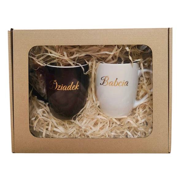 Dwa kubki "Babcia" + "Dziadek" złoty napis
