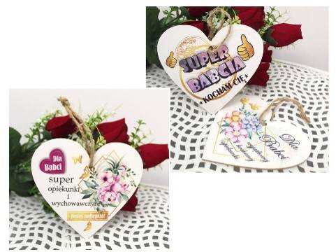 serce drewniane dla babci/dziadka 13 cm mix wzorów