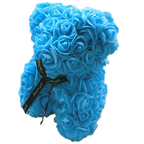Miś z piankowych róż niebieski, 20cm