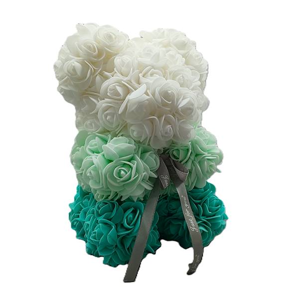 Miś z piankowych róż ,biało-nieb  23 cm