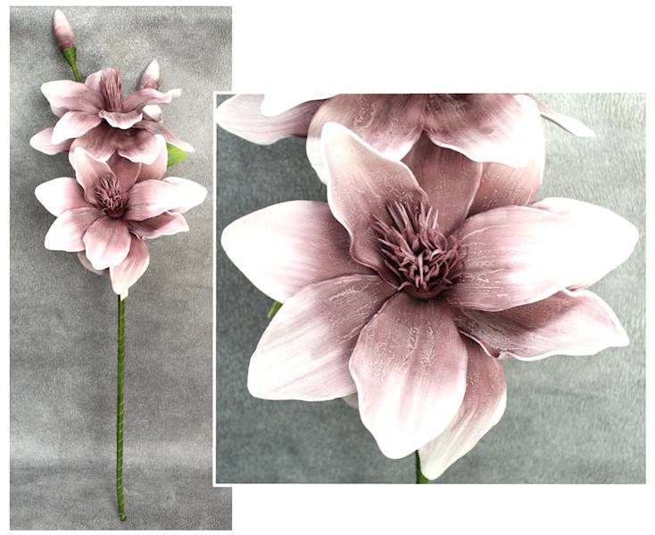 Magnolia 110cm, 2 kwiaty30cm, 2 pąki, fiolet, ziel