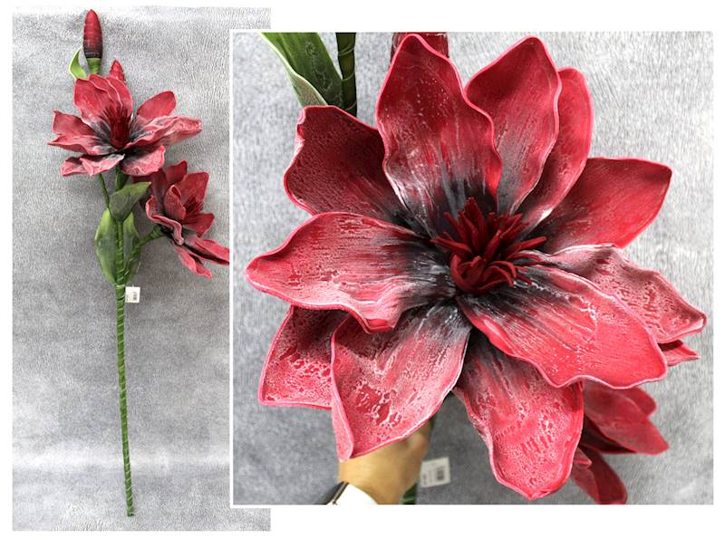 Magnolia 110cm. 2 kwiaty 30cm, 2 pąki, bordo/róż