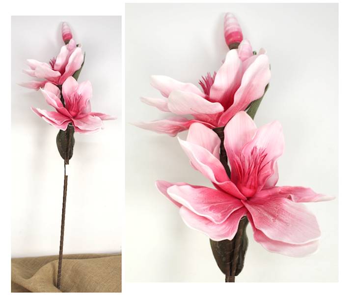 Magnolia 110cm. 2 kwiaty 30cm, 2 pąki, bordo/róż