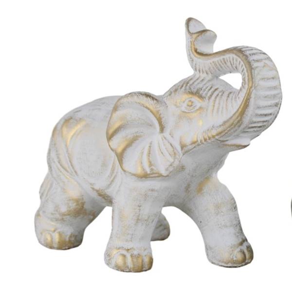 słoń biały złocony, ceramika, 19*16*9