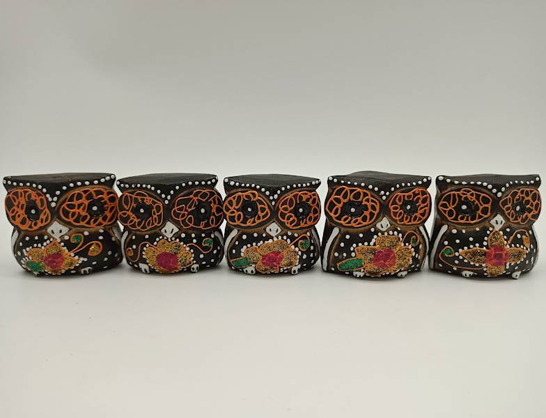sowy drewniane, 5 cm, kpl.5