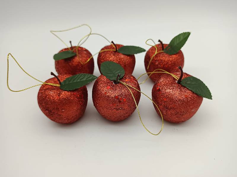 Jabłuszka brokatowane, duże - 6 cm (6 szt.)