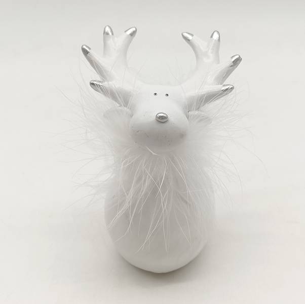 Renifer biały ceramiczny 15 cm srebrne rogi