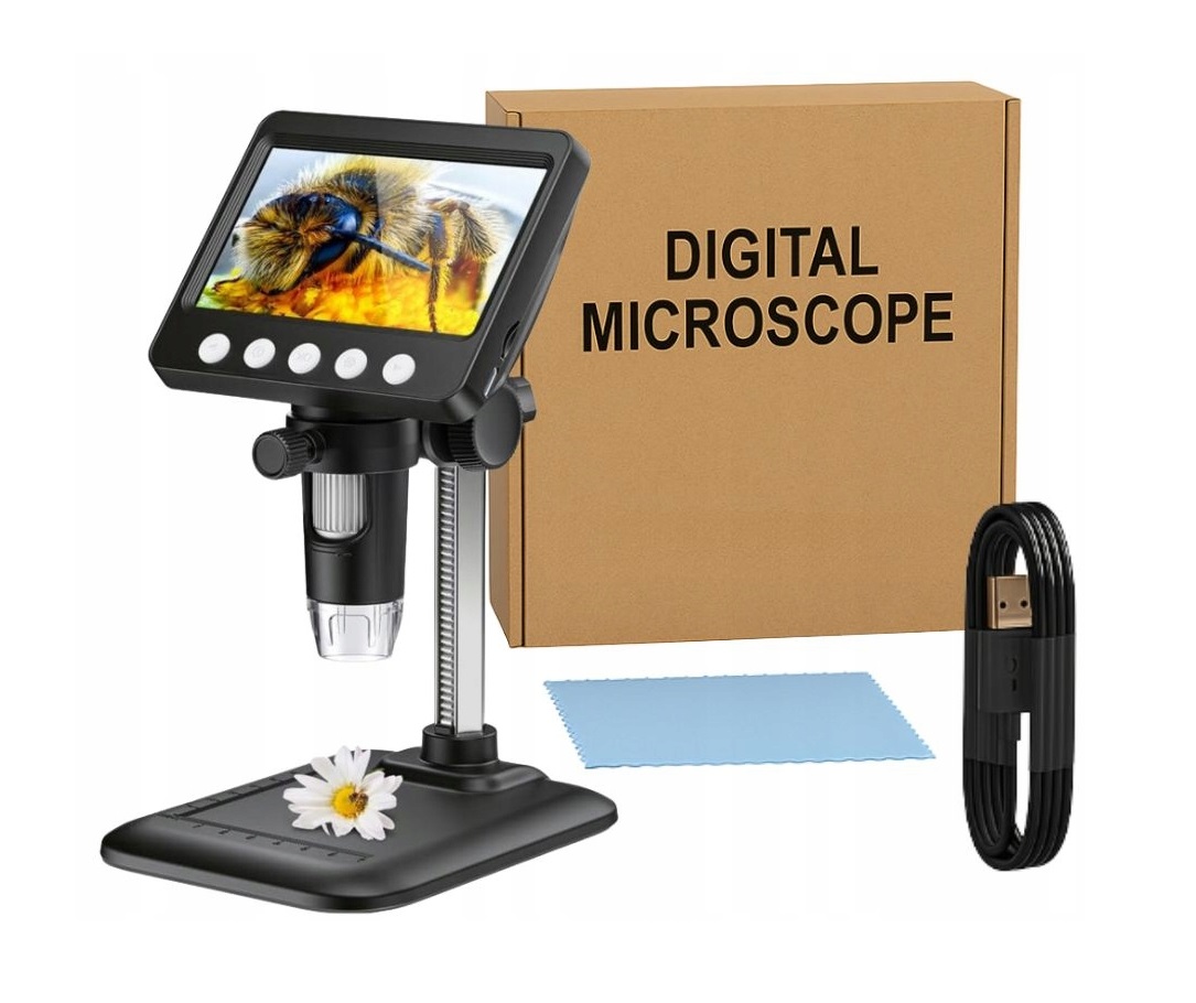 MIKROSKOP CYFROWY PRZENOŚNY ZOOM 1000X EKRAN FULL HD LCD 4,3" LED 2MP