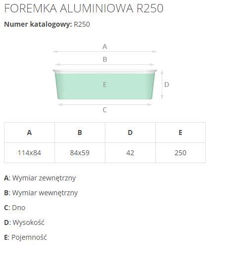 FOREMKA ALUMINIOWA PROSTOKĄTNA R250 250ml 100SZT