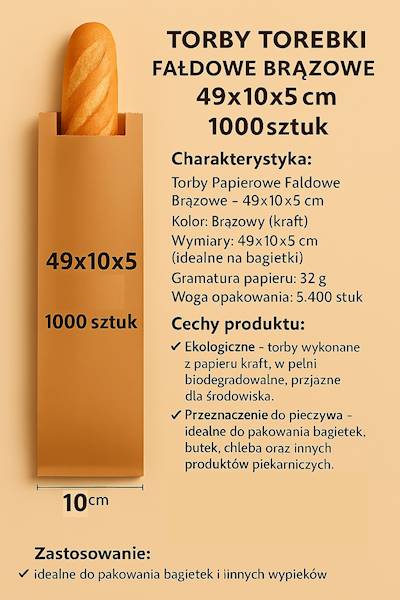 TORBA FAŁDOWA BRĄZ 49X10/5 1000SZT