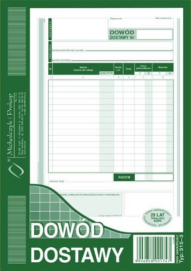 DOWÓD DOSTAWY DRUKI A5 315-3