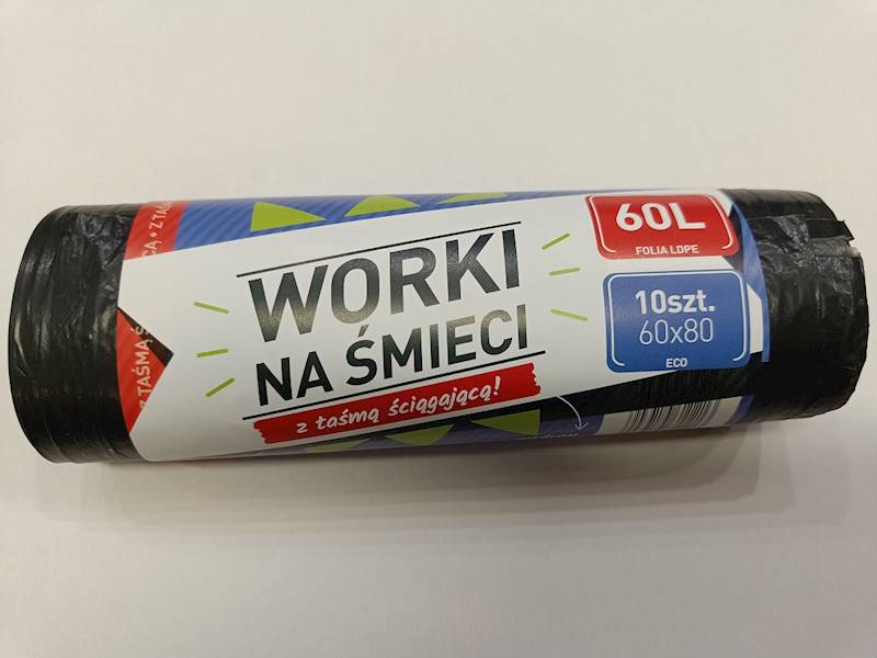 WORKI NA ŚMIECI 60L Z TAŚMĄ CZARNE 10szt