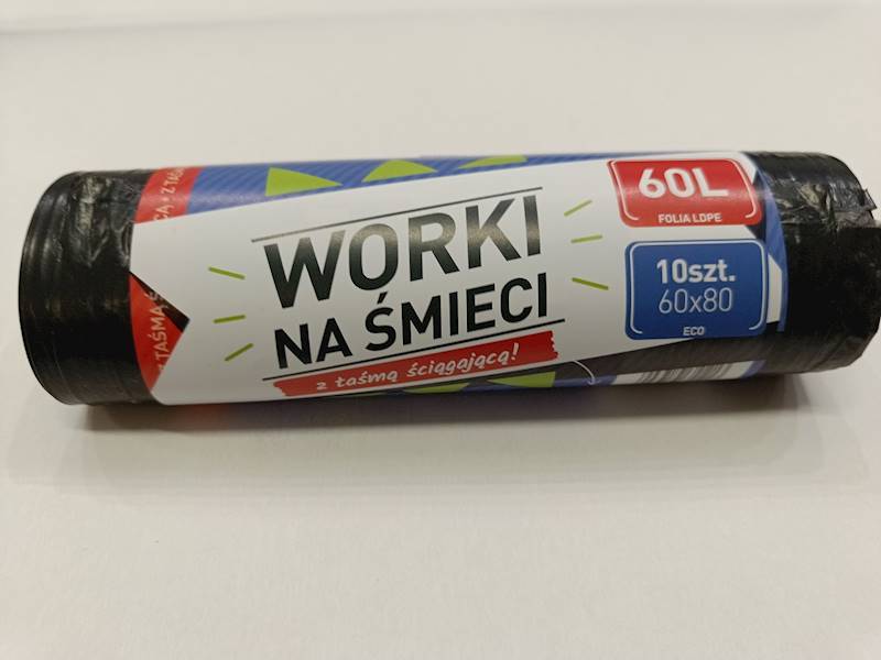 WORKI NA ŚMIECI 60L Z TAŚMĄ CZARNE 10szt