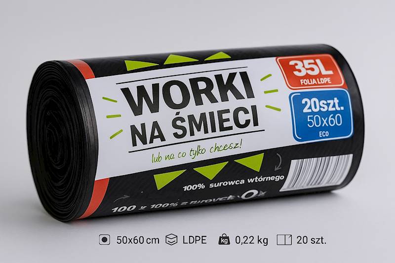 WORKI NA ŚMIECI 35L 50X60 CZARNE Rolka=20szt