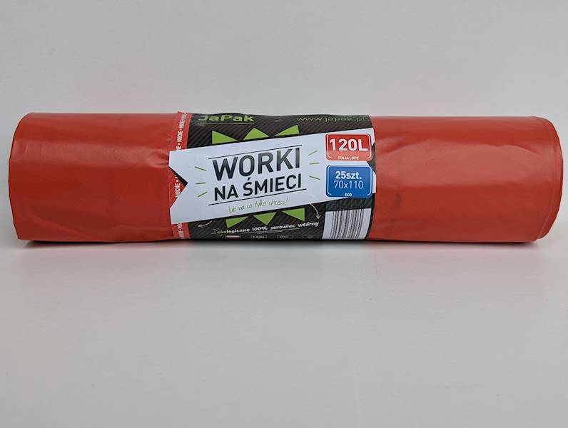 WORKI NA ŚMIECI 120L 70/110 CZERWONE Rolka=25szt