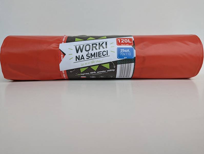 WORKI NA ŚMIECI 120L 70/110 CZERWONE Rolka=25szt