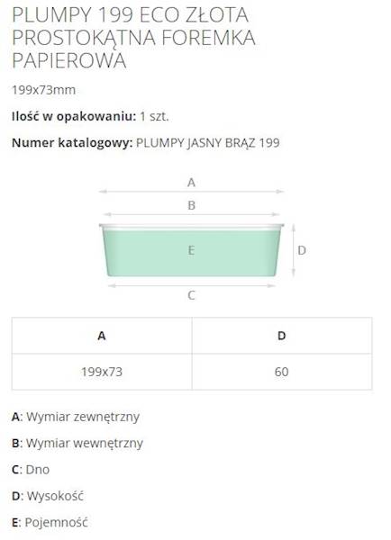 Foremka papierowa PLUMPY ZŁOTY 199x73x62 52szt