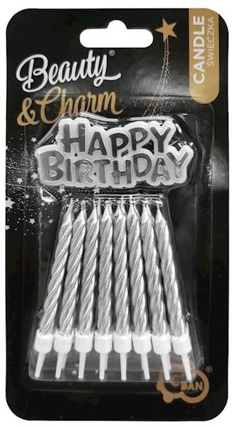 ŚWIECZKA URODZINOWA HAPPY BIRTHDAY SREBNE 16SZT