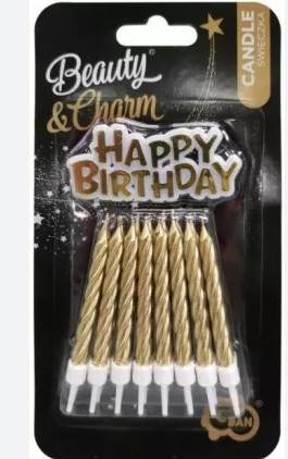 ŚWIECZKA URODZINOWA HAPPY BIRTHDAY ZŁOTE 16SZT