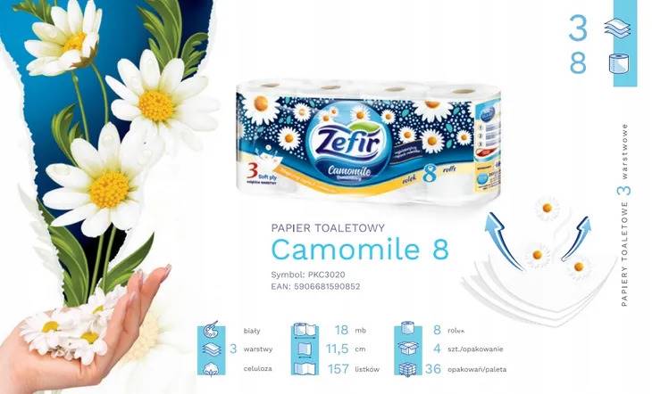 Papier toaletowy ZEFIR 3W 18mb 8szt