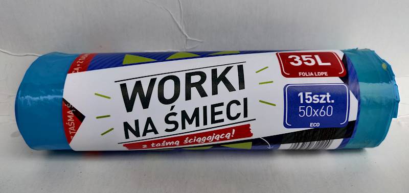 WORKI NA ŚMIECI 35L Z TAŚMĄ NIEBIESKIE 15szt
